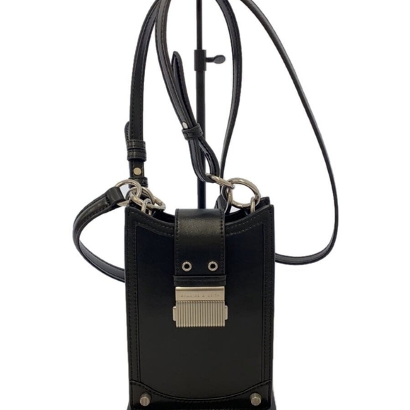 Black Charles & Keith Winslet Belted Phone Pouch Purse Mini Bag - Picture 4 of 14